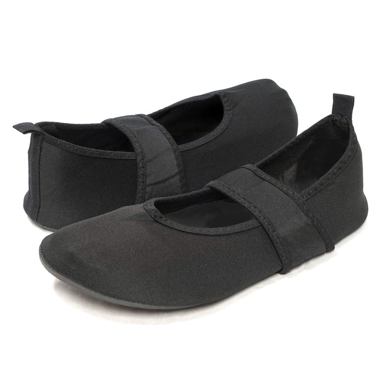 Nufoot Futsole Women's Soft-Sided Shoes for Indoors/Outdoors, Foldable & Flexible Footwear for Sport, Exercise, Yoga or Travel, Dance Shoes, Black, Small - Image 1